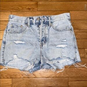 Pistola (anthro) Blue Distressed Jean Shorts Raw Hem Button Fly Size 25 EUC